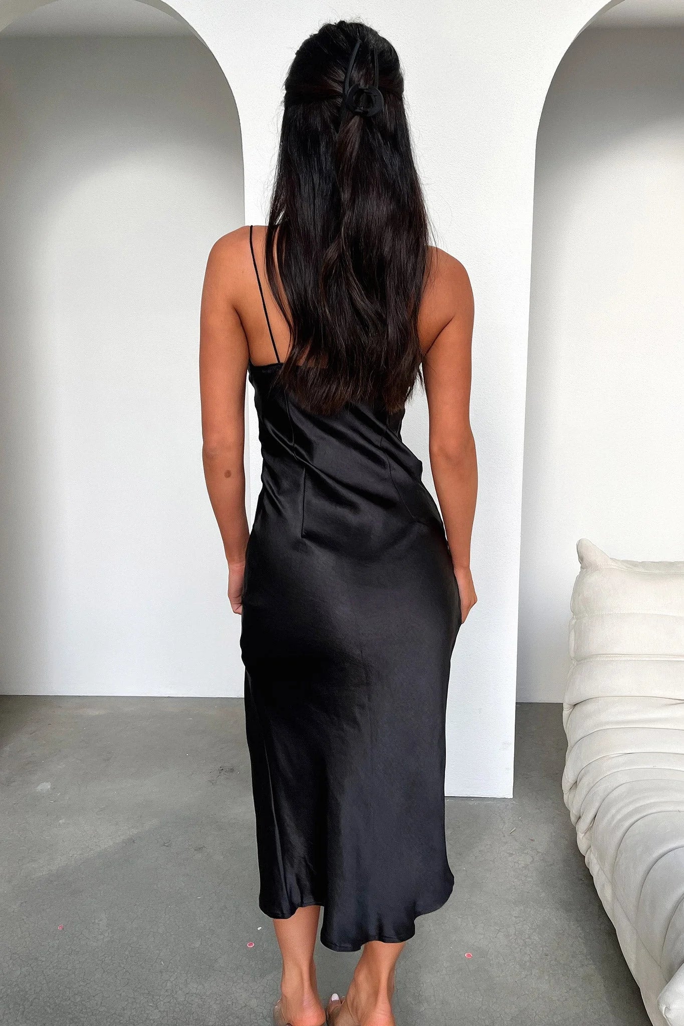 Jennifer Satin Midi Dress - Black
