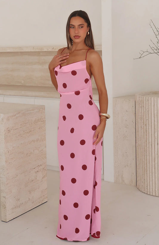 Peony Pop Maxi Dress Pink Polka Dot