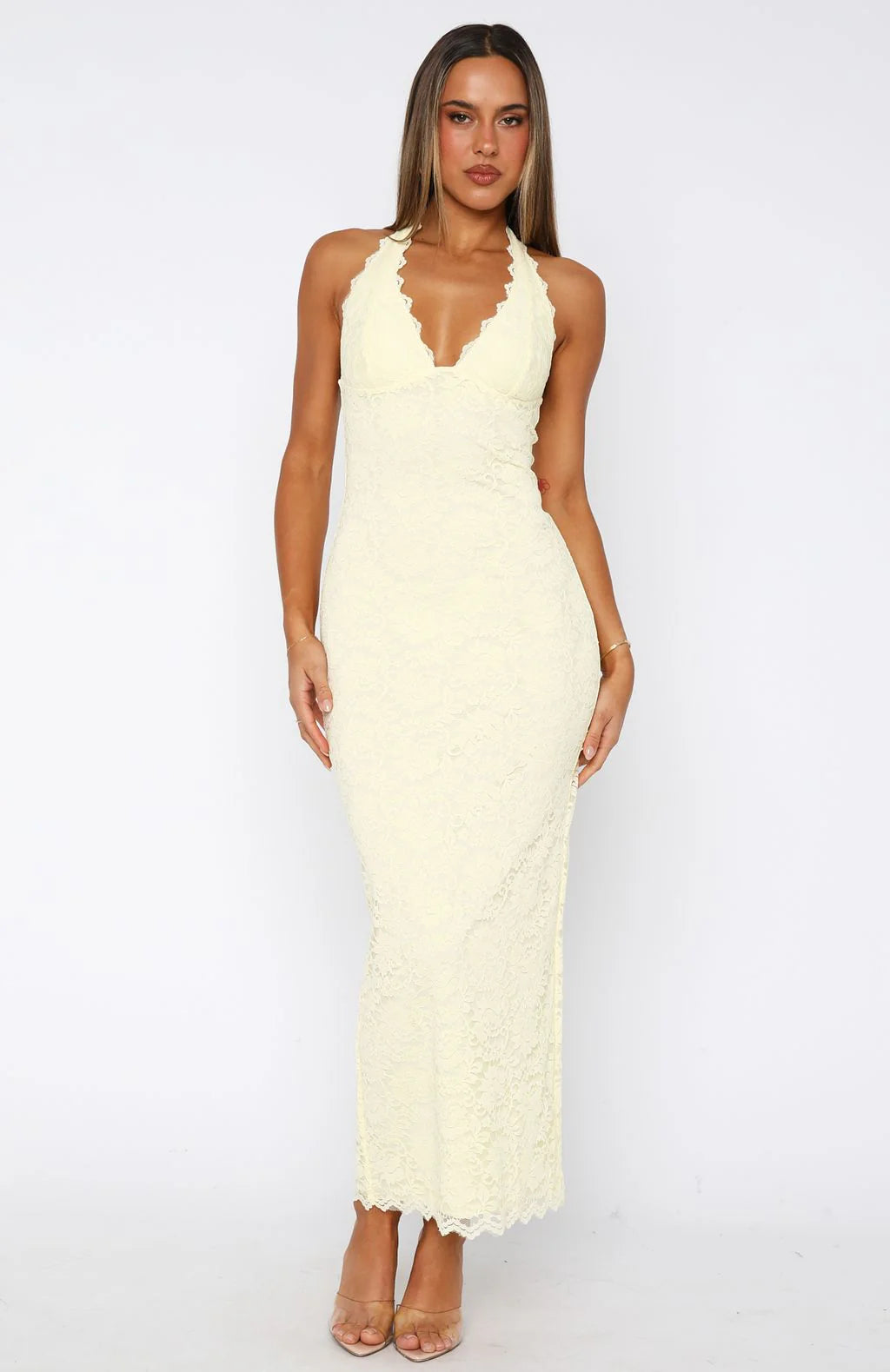 Destiny Lace Maxi Dress Lemon